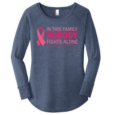 In This Family Nobody Fights Alone Funny Gift Breast Cancer Warrior Funny Gift Women's Perfect Tri Tunic Long Sleeve Shirt