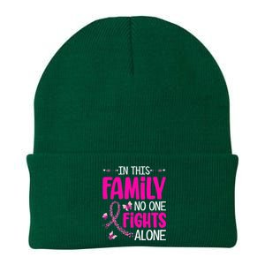 In This Family No One Fight Alone Breast Cancer Awareness Knit Cap Winter Beanie