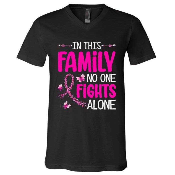 In This Family No One Fight Alone Breast Cancer Awareness V-Neck T-Shirt