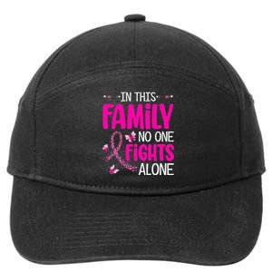 In This Family No One Fight Alone Breast Cancer Awareness 7-Panel Snapback Hat