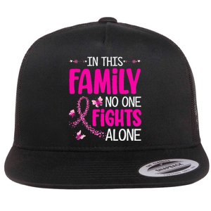 In This Family No One Fight Alone Breast Cancer Awareness Flat Bill Trucker Hat