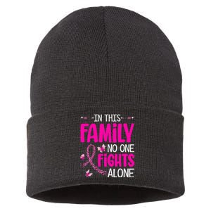 In This Family No One Fight Alone Breast Cancer Awareness Sustainable Knit Beanie