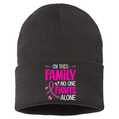 In This Family No One Fight Alone Breast Cancer Awareness Sustainable Knit Beanie