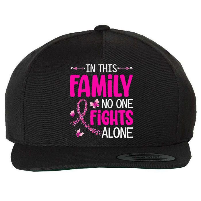 In This Family No One Fight Alone Breast Cancer Awareness Wool Snapback Cap