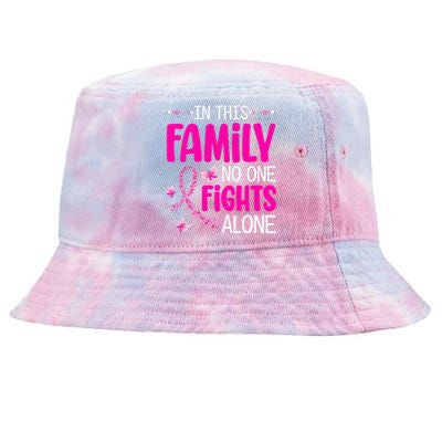 In This Family No One Fight Alone Breast Cancer Awareness Tie-Dyed Bucket Hat