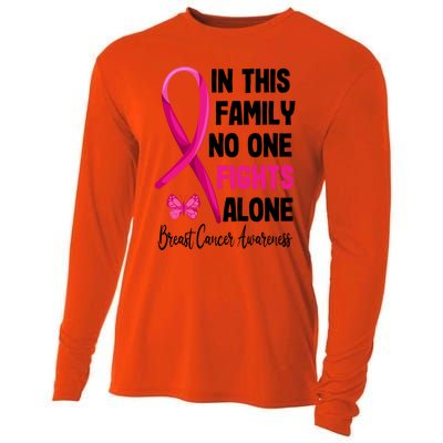 In This Family Nobody Fights Alone Breast Cancer Warrior Gift Cooling Performance Long Sleeve Crew