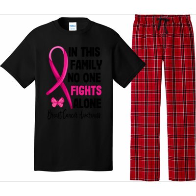 In This Family Nobody Fights Alone Breast Cancer Warrior Gift Pajama Set