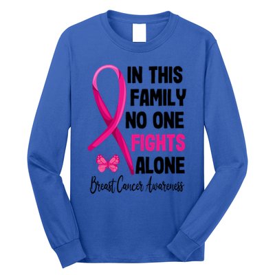 In This Family Nobody Fights Alone Breast Cancer Warrior Gift Long Sleeve Shirt