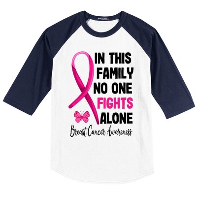 In This Family Nobody Fights Alone Breast Cancer Warrior Gift Baseball Sleeve Shirt