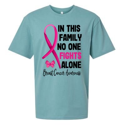 In This Family Nobody Fights Alone Breast Cancer Warrior Gift Sueded Cloud Jersey T-Shirt