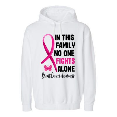 In This Family Nobody Fights Alone Breast Cancer Warrior Gift Garment-Dyed Fleece Hoodie