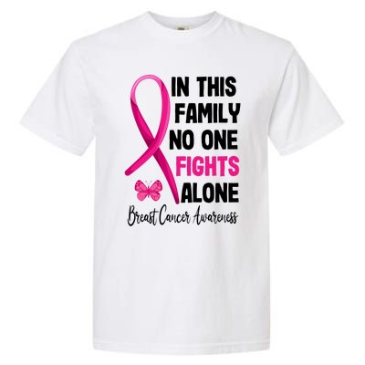 In This Family Nobody Fights Alone Breast Cancer Warrior Gift Garment-Dyed Heavyweight T-Shirt