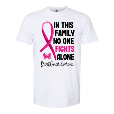 In This Family Nobody Fights Alone Breast Cancer Warrior Gift Softstyle CVC T-Shirt