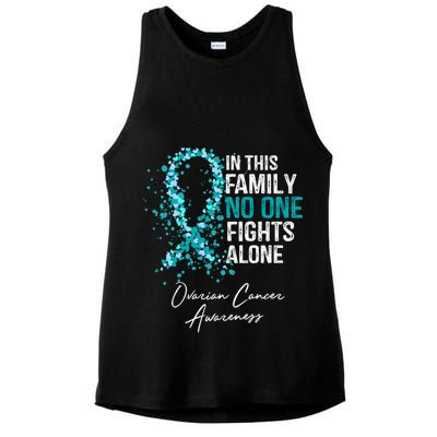 In This Family No One Fights Alone Ovarian Cancer Awareness Gift Ladies PosiCharge Tri-Blend Wicking Tank