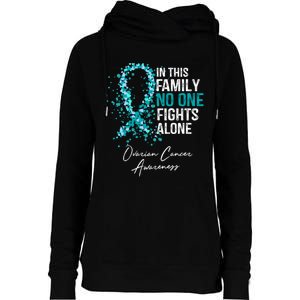 In This Family No One Fights Alone Ovarian Cancer Awareness Gift Womens Funnel Neck Pullover Hood