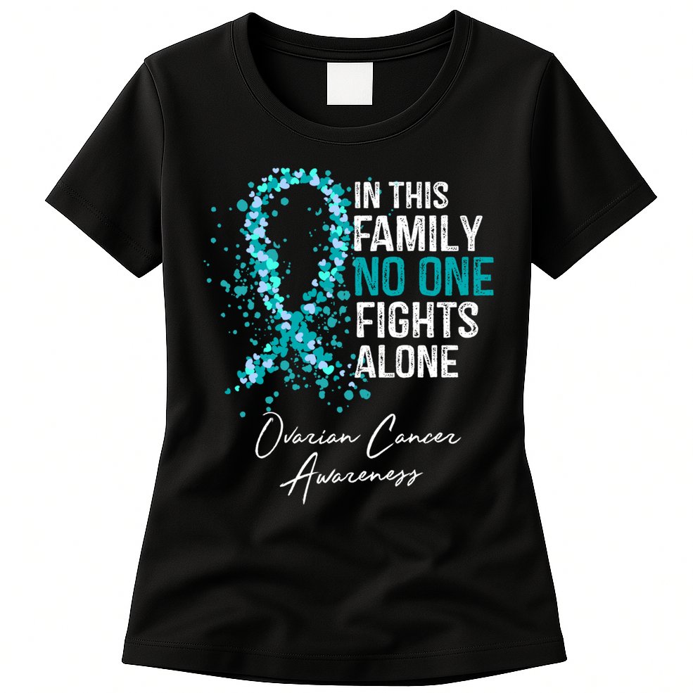 In This Family No One Fights Alone Ovarian Cancer Awareness Gift Womens T-Shirt