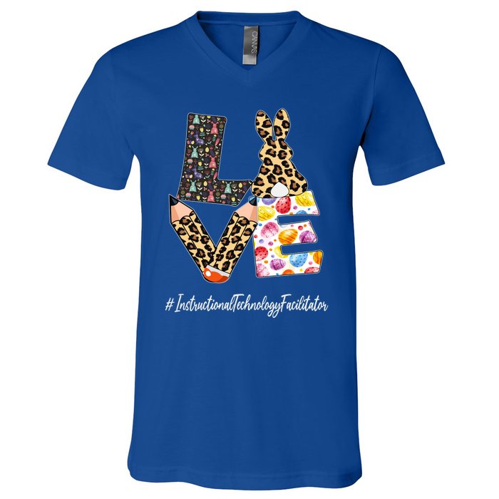 Instructional Technology Facilitator Love Easter Day Leopard Gift V-Neck T-Shirt