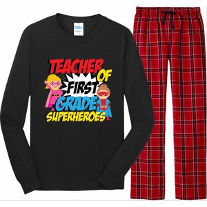 I Teach First Grade Superheroes First Grade Teacher Cool Gift Long Sleeve Pajama Set