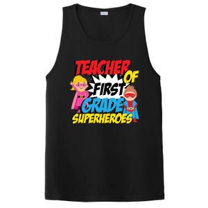 I Teach First Grade Superheroes First Grade Teacher Cool Gift PosiCharge Competitor Tank