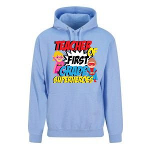 I Teach First Grade Superheroes First Grade Teacher Cool Gift Unisex Surf Hoodie