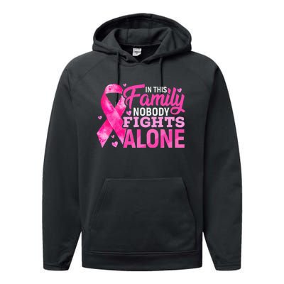 In This Family Nobody Fights Alone Breast Cancer Awareness Performance Fleece Hoodie