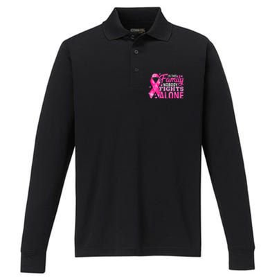 In This Family Nobody Fights Alone Breast Cancer Awareness Performance Long Sleeve Polo