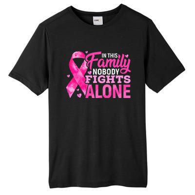 In This Family Nobody Fights Alone Breast Cancer Awareness Tall Fusion ChromaSoft Performance T-Shirt