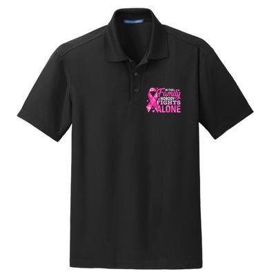 In This Family Nobody Fights Alone Breast Cancer Awareness Dry Zone Grid Polo