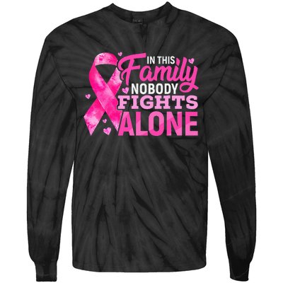 In This Family Nobody Fights Alone Breast Cancer Awareness Tie-Dye Long Sleeve Shirt