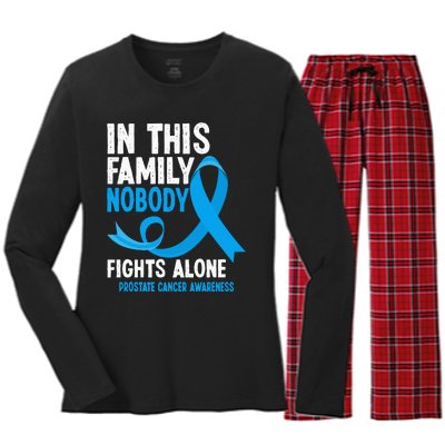 In This Family Nobody Fights Alone Prostate Cancer Awareness Women's Long Sleeve Flannel Pajama Set 