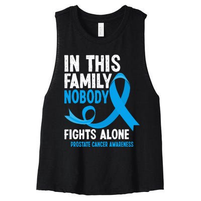 In This Family Nobody Fights Alone Prostate Cancer Awareness Women's Racerback Cropped Tank