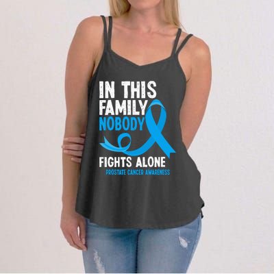 In This Family Nobody Fights Alone Prostate Cancer Awareness Women's Strappy Tank