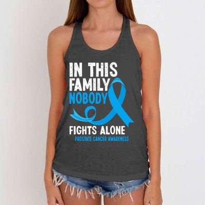 In This Family Nobody Fights Alone Prostate Cancer Awareness Women's Knotted Racerback Tank