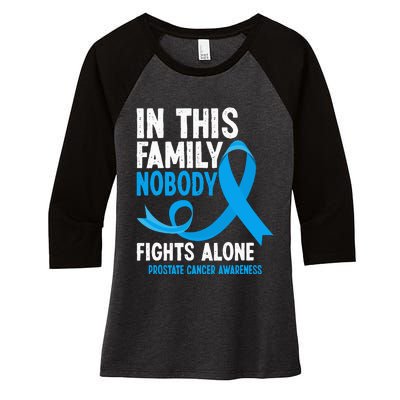 In This Family Nobody Fights Alone Prostate Cancer Awareness Women's Tri-Blend 3/4-Sleeve Raglan Shirt