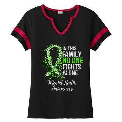 In This Family No One Fights Alone Mental Health Awareness Ladies Halftime Notch Neck Tee