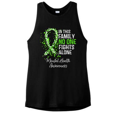 In This Family No One Fights Alone Mental Health Awareness Ladies PosiCharge Tri-Blend Wicking Tank