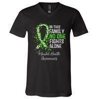 In This Family No One Fights Alone Mental Health Awareness V-Neck T-Shirt