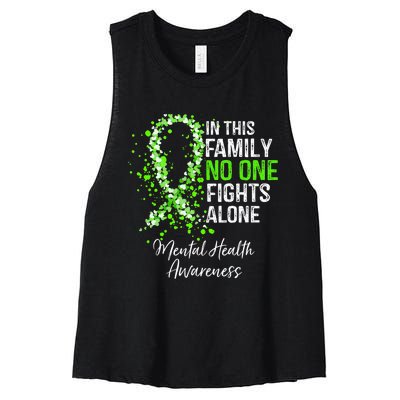 In This Family No One Fights Alone Mental Health Awareness Women's Racerback Cropped Tank