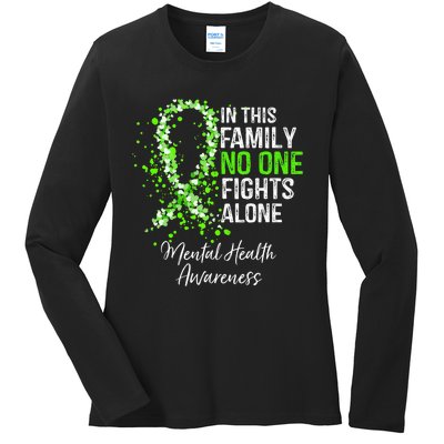 In This Family No One Fights Alone Mental Health Awareness Ladies Long Sleeve Shirt