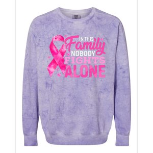 In This Family Nobody Fights Alone Breast Cancer Awareness Colorblast Crewneck Sweatshirt