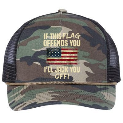 If This Flag Offends You I'll Jack You Off American Flag  Retro Rope Trucker Hat Cap