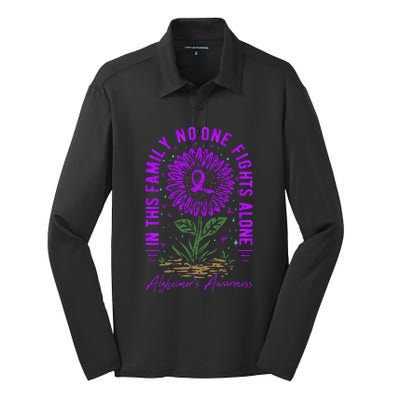 In This Family No One Fight Alone Alzheimer’s Awareness Silk Touch Performance Long Sleeve Polo