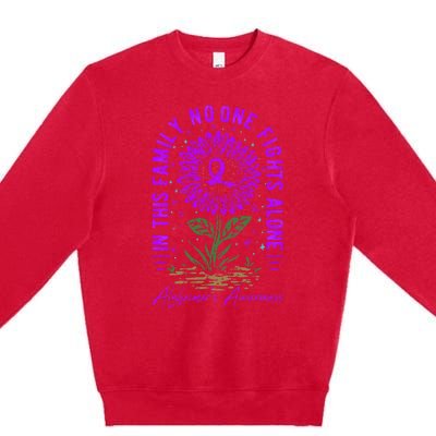 In This Family No One Fight Alone Alzheimer’s Awareness Premium Crewneck Sweatshirt