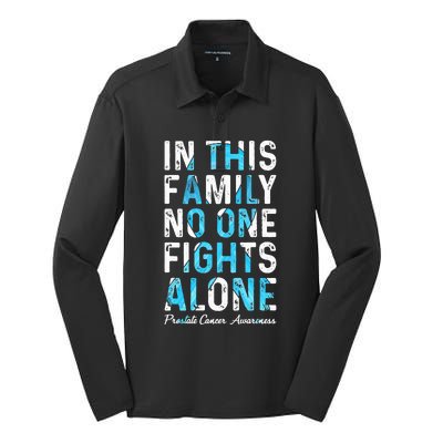 In This Family No One Fight Alone Prostate Cancer Awareness Silk Touch Performance Long Sleeve Polo