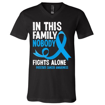 In This Family Nobody Fights Alone Prostate Cancer Awareness V-Neck T-Shirt