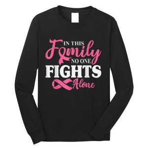 In This Family No One Fight Alone Breast Cancer Pink Ribbon Long Sleeve Shirt