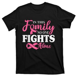 In This Family No One Fight Alone Breast Cancer Pink Ribbon T-Shirt