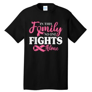 In This Family No One Fight Alone Breast Cancer Pink Ribbon Tall T-Shirt