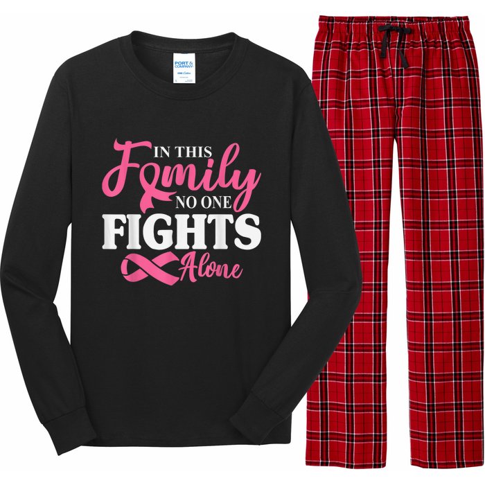 In This Family No One Fight Alone Breast Cancer Pink Ribbon Long Sleeve Pajama Set