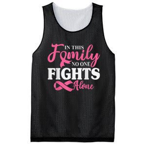 In This Family No One Fight Alone Breast Cancer Pink Ribbon Mesh Reversible Basketball Jersey Tank